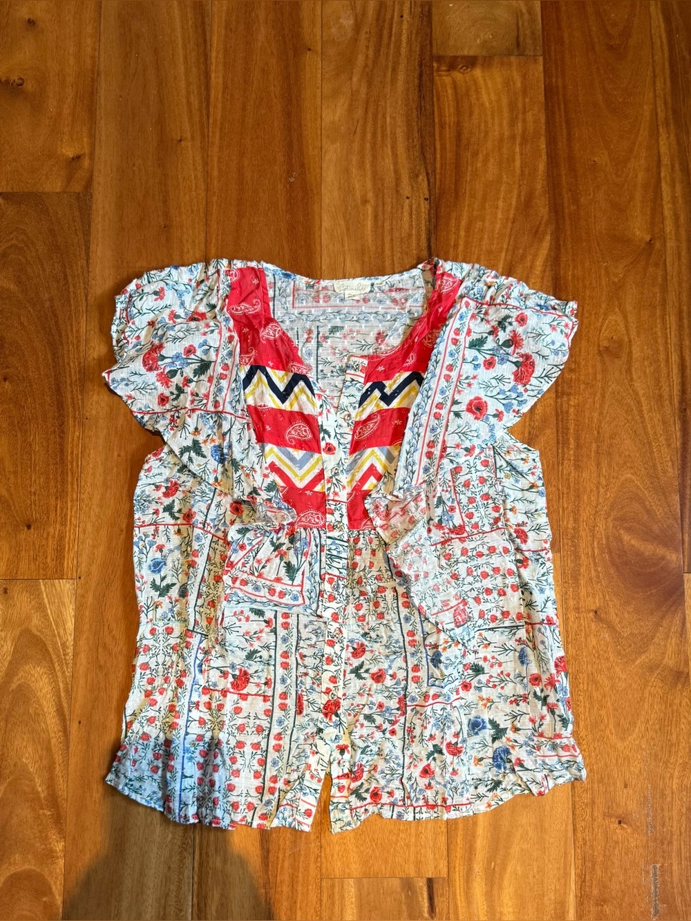 Women’s Floral Patchwork Short Sleeve Tunic Top